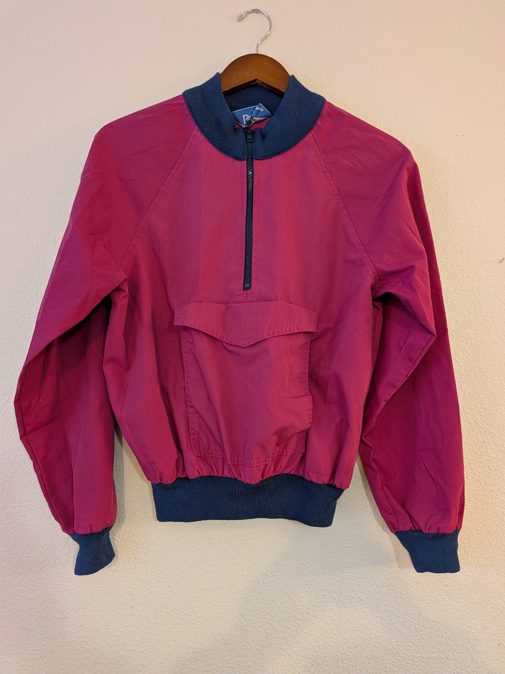 Vintage Powdershirt Magenta Pullover Windbreaker with Navy Trim